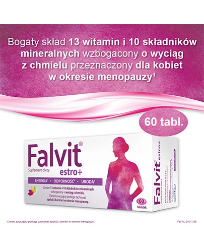 Falvit Estro+ wzbogacony o wyciąg z szyszek chmielu 60 tabletek