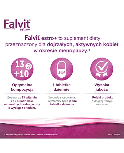 Falvit Estro+ wzbogacony o wyciąg z szyszek chmielu 60 tabletek