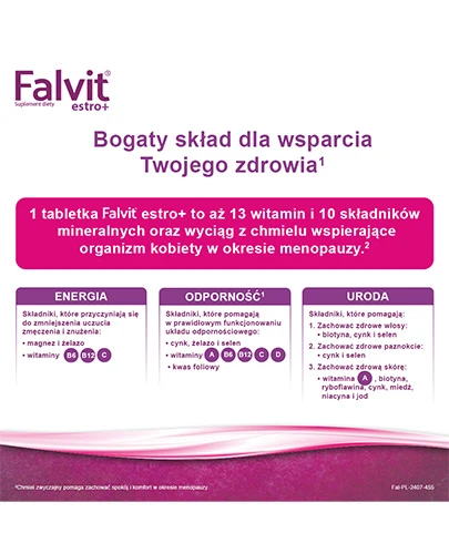 Falvit Estro+ wzbogacony o wyciąg z szyszek chmielu 60 tabletek