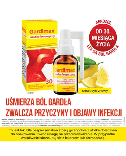 Gardimax Medica Lemon Spray (2 mg + 0,5 mg)/ml aerozol do stosowania w jamie ustnej bez cukru 30 ml