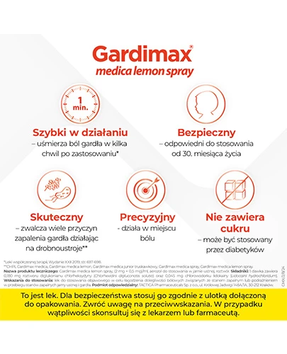 Gardimax Medica Lemon Spray (2 mg + 0,5 mg)/ml aerozol do stosowania w jamie ustnej bez cukru 30 ml