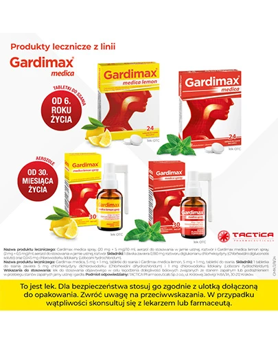 Gardimax Medica Lemon Spray (2 mg + 0,5 mg)/ml aerozol do stosowania w jamie ustnej bez cukru 30 ml