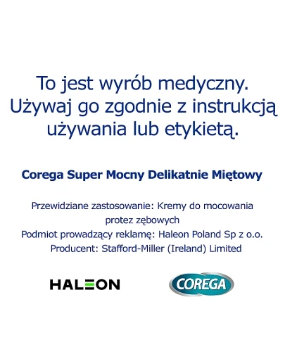 Corega Super Mocny Delikatnie Miętowy krem mocujący do protez zębowych 40 g