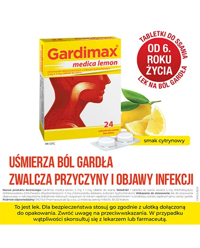 Gardimax Medica Lemon 5 mg + 1 mg tabletki do ssania bez cukru 24 sztuk