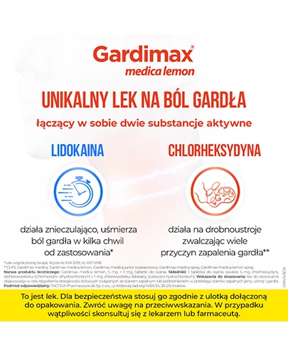 Gardimax Medica Lemon 5 mg + 1 mg tabletki do ssania bez cukru 24 sztuk