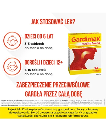 Gardimax Medica Lemon 5 mg + 1 mg tabletki do ssania bez cukru 24 sztuk