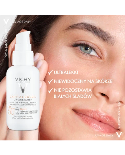 Vichy Capital Soleil UV-AGE Daily Fluid przeciw fotostarzeniu się skóry SPF 50+ bezbarwny 40 ml