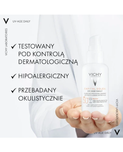 Vichy Capital Soleil UV-AGE Daily Fluid przeciw fotostarzeniu się skóry SPF 50+ bezbarwny 40 ml