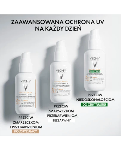 Vichy Capital Soleil UV-AGE Daily Fluid przeciw fotostarzeniu się skóry SPF 50+ bezbarwny 40 ml