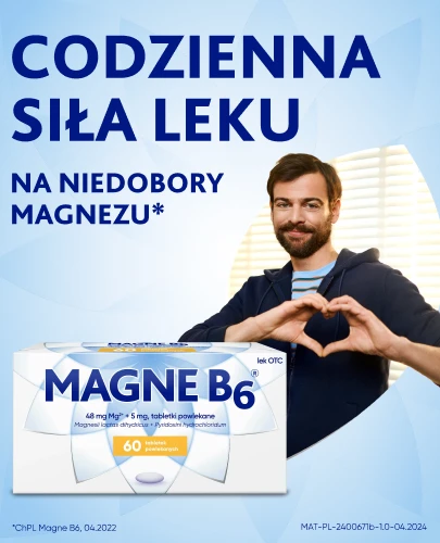 Magne B6 (48 mg + 5 mg) lek na niedobór magnezu 60 tabletek powlekanych
