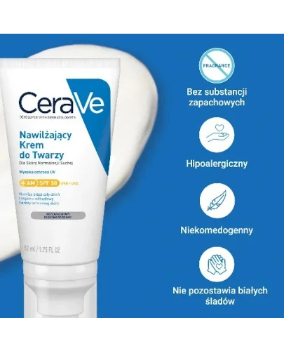 CeraVe nawilżający krem do twarzy SPF 50 dla skóry normalnej i suchej 52 ml