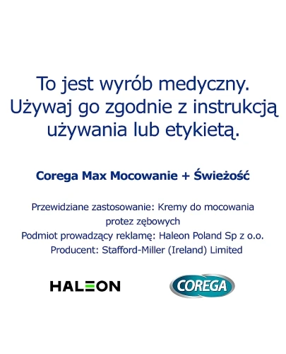 Corega Power Max Mocowanie + Świeżość krem mocujący do protez zębowych o smaku podwójnie miętowym 40 g