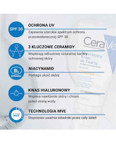 CeraVe nawilżający krem do twarzy dla skóry normalnej i suchej SPF30 52 ml