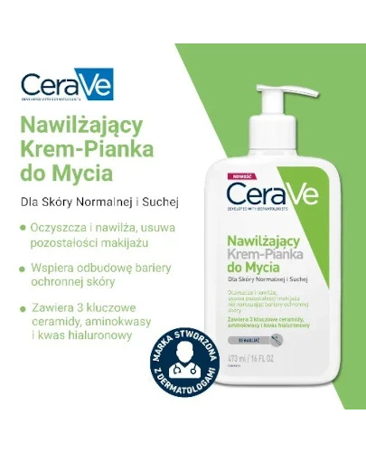 CeraVe nawilżający krem-pianka do mycia dla skóry normalnej i suchej 473 ml