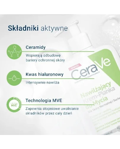 CeraVe nawilżający krem-pianka do mycia dla skóry normalnej i suchej 473 ml