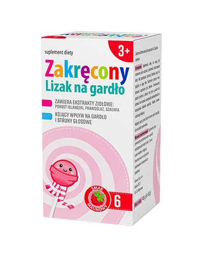 Panawit Zakręcony lizak na gardło smak malinowy 6 sztuk