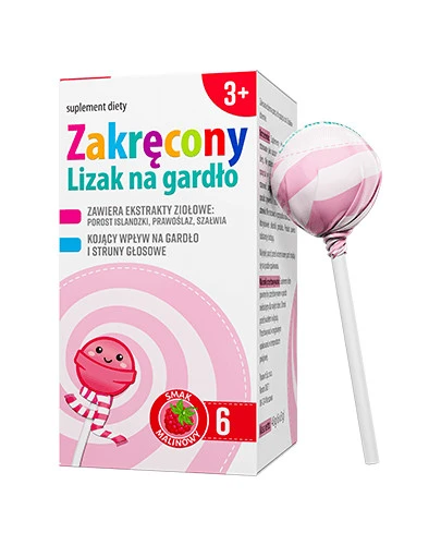 Panawit Zakręcony lizak na gardło smak malinowy 6 sztuk