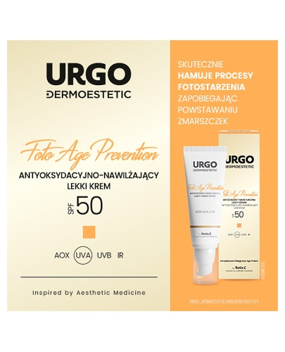 Urgo Dermoestetic Foto Age Prevention antyoksydacyjno-nawilżający lekki krem SPF 50 45 ml