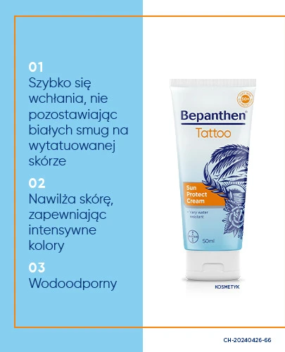 Bepanthen Tattoo Krem przeciwsłoneczny do wytatuowanej skóry z filtrem SPF 50+ UVA/UVB 50 ml