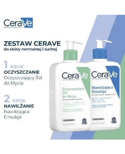 Cerave oczyszczający żel do mycia 473 ml + nawilżająca emulsja 473 ml [ZESTAW]