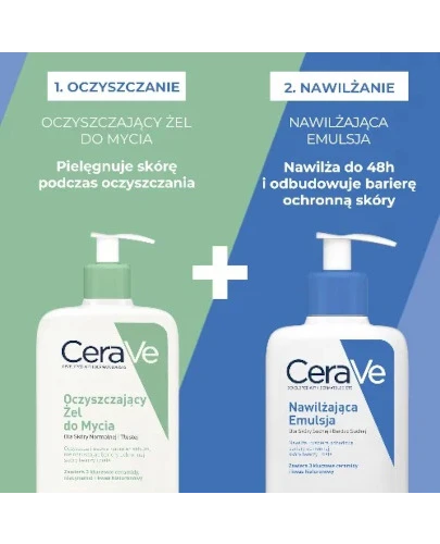 Cerave oczyszczający żel do mycia 473 ml + nawilżająca emulsja 473 ml [ZESTAW]