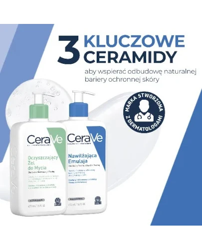 Cerave oczyszczający żel do mycia 473 ml + nawilżająca emulsja 473 ml [ZESTAW]