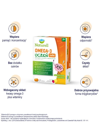 Naturell, Omega 3 Uczeń żelki, 27 sztuk