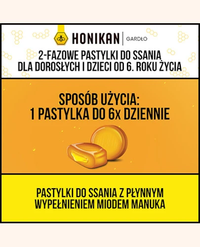 Honikan Gardło, 2-fazowe pastylki do ssania smak cytrynowy, 16 sztuk