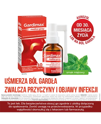 Gardimax Medica Mentol Spray (20 mg + 5 mg)/10ml aerozol do stosowania w jamie ustnej bez cukru 30 ml