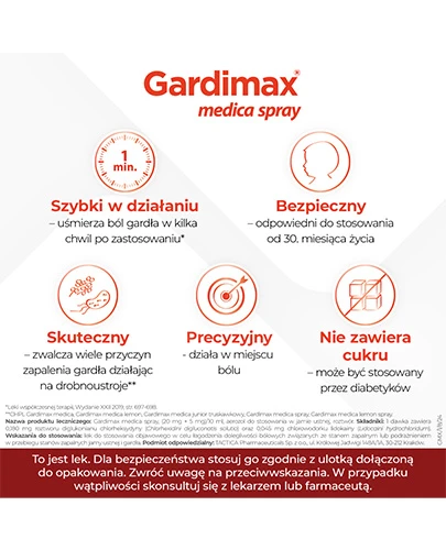 Gardimax Medica Mentol Spray (20 mg + 5 mg)/10ml aerozol do stosowania w jamie ustnej bez cukru 30 ml