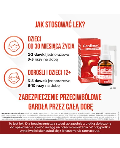 Gardimax Medica Mentol Spray (20 mg + 5 mg)/10ml aerozol do stosowania w jamie ustnej bez cukru 30 ml